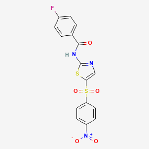 molecular formula C16H10FN3O5S2 B2371254 4-氟-N-(5-((4-硝基苯基)磺酰基)噻唑-2-基)苯甲酰胺 CAS No. 349612-49-3