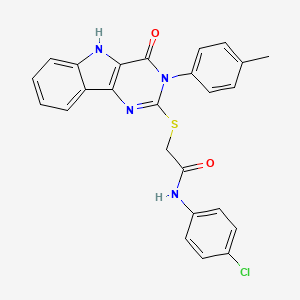 molecular formula C25H19ClN4O2S B2371261 N-(4-chlorophenyl)-2-((4-oxo-3-(p-tolyl)-4,5-dihydro-3H-pyrimido[5,4-b]indol-2-yl)thio)acetamide CAS No. 536705-19-8