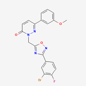 molecular formula C20H14BrFN4O3 B2371283 2-((3-(3-bromo-4-fluorophenyl)-1,2,4-oxadiazol-5-yl)methyl)-6-(3-methoxyphenyl)pyridazin-3(2H)-one CAS No. 1226451-14-4