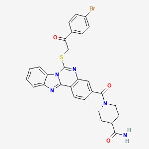 molecular formula C29H24BrN5O3S B2371302 1-[(6-{[2-(4-Bromophenyl)-2-oxoethyl]thio}benzimidazo[1,2-c]quinazolin-3-yl)carbonyl]piperidine-4-carboxamide CAS No. 443349-40-4