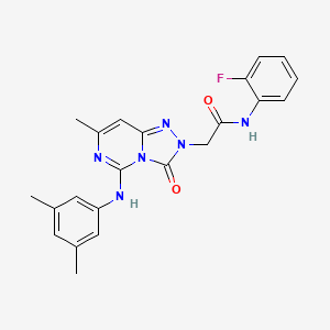 molecular formula C22H21FN6O2 B2371304 2-[5-(3,5-dimethylanilino)-7-methyl-3-oxo[1,2,4]triazolo[4,3-c]pyrimidin-2(3H)-yl]-N~1~-(2-fluorophenyl)acetamide CAS No. 1251608-93-1