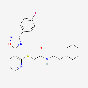 molecular formula C23H23FN4O2S B2371307 N-(2-(环己-1-烯-1-基)乙基)-2-((3-(3-(4-氟苯基)-1,2,4-恶二唑-5-基)吡啶-2-基)硫代)乙酰胺 CAS No. 2319837-27-7