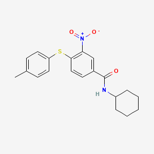 molecular formula C20H22N2O3S B2371335 N-cyclohexyl-4-[(4-methylphenyl)sulfanyl]-3-nitrobenzenecarboxamide CAS No. 303988-15-0