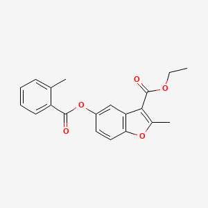 molecular formula C20H18O5 B2371343 Ethyl 2-methyl-5-[(2-methylbenzoyl)oxy]-1-benzofuran-3-carboxylate CAS No. 307551-66-2