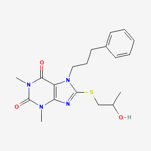 molecular formula C19H24N4O3S B2371345 8-[(2-hydroxypropyl)sulfanyl]-1,3-dimethyl-7-(3-phenylpropyl)-3,7-dihydro-1H-purine-2,6-dione CAS No. 476481-85-3