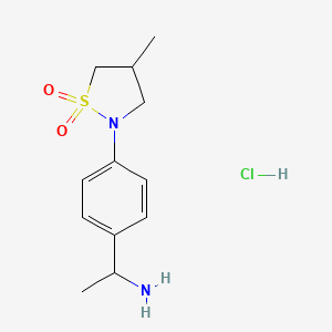 molecular formula C12H19ClN2O2S B2371351 2-[4-(1-Aminoethyl)phenyl]-4-methyl-1lambda6,2-thiazolidine-1,1-dione hydrochloride CAS No. 1820718-06-6