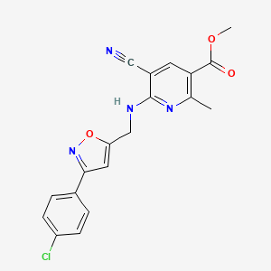 molecular formula C19H15ClN4O3 B2371360 Methyl 6-({[3-(4-chlorophenyl)-5-isoxazolyl]methyl}amino)-5-cyano-2-methylnicotinate CAS No. 338749-66-9