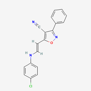 molecular formula C18H12ClN3O B2371367 5-[2-(4-氯苯胺基)乙烯基]-3-苯基-4-异恶唑腈 CAS No. 303995-71-3