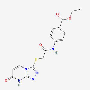 molecular formula C16H15N5O4S B2371386 Ethyl 4-(2-((7-oxo-7,8-dihydro-[1,2,4]triazolo[4,3-a]pyrimidin-3-yl)thio)acetamido)benzoate CAS No. 877638-30-7