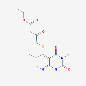 molecular formula C16H19N3O5S B2371392 Ethyl 3-oxo-4-((1,3,6-trimethyl-2,4-dioxo-1,2,3,4-tetrahydropyrido[2,3-d]pyrimidin-5-yl)thio)butanoate CAS No. 942002-26-8