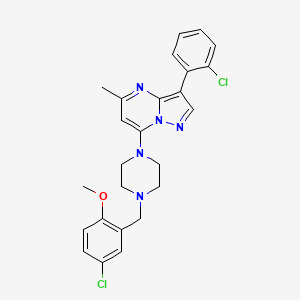 molecular formula C25H25Cl2N5O B2371433 7-(4-(5-氯-2-甲氧基苄基)哌嗪-1-基)-3-(2-氯苯基)-5-甲基吡唑并[1,5-a]嘧啶 CAS No. 890636-00-7