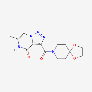 molecular formula C14H17N5O4 B2371435 6-methyl-3-(1,4-dioxa-8-azaspiro[4.5]decane-8-carbonyl)-[1,2,3]triazolo[1,5-a]pyrazin-4(5H)-one CAS No. 1787917-00-3
