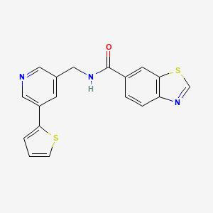 molecular formula C18H13N3OS2 B2371455 N-((5-(噻吩-2-基)吡啶-3-基)甲基)苯并[d]噻唑-6-甲酰胺 CAS No. 2034486-15-0