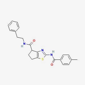 molecular formula C23H23N3O2S B2371456 2-(4-methylbenzamido)-N-phenethyl-5,6-dihydro-4H-cyclopenta[d]thiazole-4-carboxamide CAS No. 941926-54-1