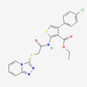 molecular formula C21H17ClN4O3S2 B2371481 Ethyl 4-(4-chlorophenyl)-2-{[([1,2,4]triazolo[4,3-a]pyridin-3-ylthio)acetyl]amino}thiophene-3-carboxylate CAS No. 671198-99-5