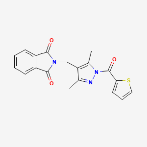 molecular formula C19H15N3O3S B2371497 2-[[3,5-二甲基-1-(噻吩-2-羰基)吡唑-4-基]甲基]异吲哚-1,3-二酮 CAS No. 890604-18-9