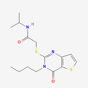 molecular formula C15H21N3O2S2 B2371500 2-[(3-丁基-4-氧代-3,4-二氢噻吩并[3,2-d]嘧啶-2-基)硫代基]-N-(丙-2-基)乙酰胺 CAS No. 1252847-91-8