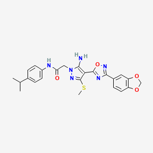 molecular formula C24H24N6O4S B2371507 2-[5-氨基-4-[3-(1,3-苯并二氧杂环-5-基)-1,2,4-恶二唑-5-基]-3-(甲硫基)-1H-吡唑-1-基]-N-(4-异丙苯基)乙酰胺 CAS No. 1171921-78-0