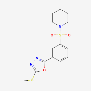 molecular formula C14H17N3O3S2 B2371509 {[3-(5-Methylthio-1,3,4-oxadiazol-2-yl)phenyl]sulfonyl}piperidine CAS No. 923121-81-7