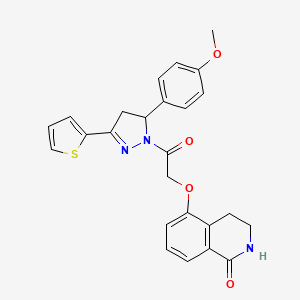 molecular formula C25H23N3O4S B2371511 5-(2-(5-(4-甲氧基苯基)-3-(噻吩-2-基)-4,5-二氢-1H-吡唑-1-基)-2-氧代乙氧基)-3,4-二氢异喹啉-1(2H)-酮 CAS No. 886951-20-8