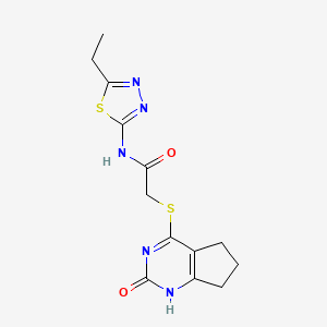 molecular formula C13H15N5O2S2 B2371513 N-(5-ethyl-1,3,4-thiadiazol-2-yl)-2-[(2-oxo-1,5,6,7-tetrahydrocyclopenta[d]pyrimidin-4-yl)sulfanyl]acetamide CAS No. 932961-22-3