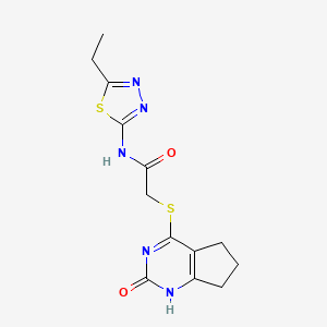 molecular formula C13H15N5O2S2 B2371513 N-(5-ethyl-1,3,4-thiadiazol-2-yl)-2-((2-oxo-2,5,6,7-tetrahydro-1H-cyclopenta[d]pyrimidin-4-yl)thio)acetamide CAS No. 932961-22-3