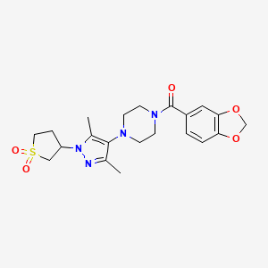 molecular formula C21H26N4O5S B2371517 benzo[d][1,3]dioxol-5-yl(4-(1-(1,1-dioxidotetrahydrothiophen-3-yl)-3,5-dimethyl-1H-pyrazol-4-yl)piperazin-1-yl)methanone CAS No. 1251613-21-4