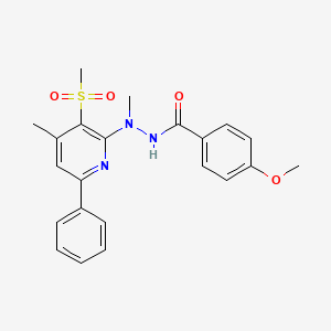 molecular formula C22H23N3O4S B2371519 4-methoxy-N'-methyl-N'-[4-methyl-3-(methylsulfonyl)-6-phenyl-2-pyridinyl]benzenecarbohydrazide CAS No. 303986-72-3