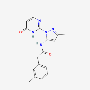 molecular formula C18H19N5O2 B2371528 N-(3-methyl-1-(4-methyl-6-oxo-1,6-dihydropyrimidin-2-yl)-1H-pyrazol-5-yl)-2-(m-tolyl)acetamide CAS No. 1004154-46-4