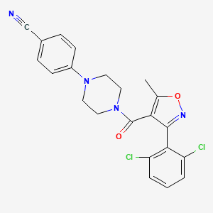 molecular formula C22H18Cl2N4O2 B2371545 Benzonitrile, 4-[4-[[3-(2,6-dichlorophenyl)-5-methyl-4-isoxazolyl]carbonyl]-1-piperazinyl]- CAS No. 883042-07-7