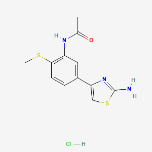molecular formula C12H14ClN3OS2 B2371549 N-[5-(2-amino-1,3-thiazol-4-yl)-2-(methylsulfanyl)phenyl]acetamide hydrochloride CAS No. 1049765-85-6