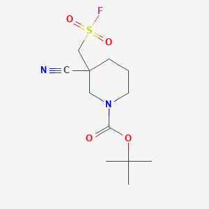 molecular formula C12H19FN2O4S B2371551 3-シアノ-3-(フルオロスルホニルメチル)ピペリジン-1-カルボン酸tert-ブチルエステル CAS No. 2361645-21-6