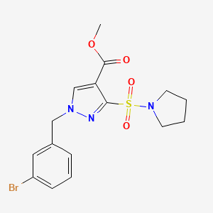 molecular formula C16H18BrN3O4S B2371554 methyl 1-(3-bromobenzyl)-3-(pyrrolidin-1-ylsulfonyl)-1H-pyrazole-4-carboxylate CAS No. 1251549-74-2