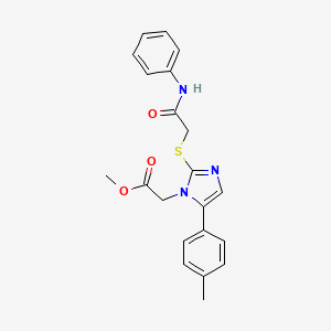 molecular formula C21H21N3O3S B2371567 2-(2-((2-氧代-2-(苯氨基)乙基)硫)-5-(对甲苯基)-1H-咪唑-1-基)乙酸甲酯 CAS No. 1206997-25-2