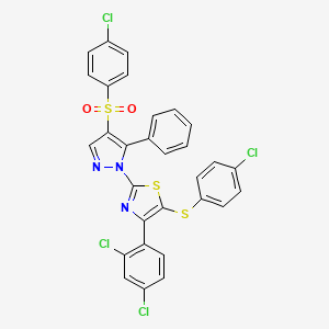 molecular formula C30H17Cl4N3O2S3 B2371576 4-chlorophenyl 1-[5-[(4-chlorophenyl)sulfanyl]-4-(2,4-dichlorophenyl)-1,3-thiazol-2-yl]-5-phenyl-1H-pyrazol-4-yl sulfone CAS No. 956627-23-9