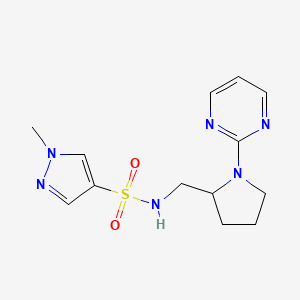 molecular formula C13H18N6O2S B2371577 1-甲基-N-{[1-(嘧啶-2-基)吡咯烷-2-基]甲基}-1H-吡唑-4-磺酰胺 CAS No. 2097860-47-2