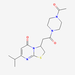 molecular formula C17H24N4O3S B2371583 3-(2-(4-acetylpiperazin-1-yl)-2-oxoethyl)-7-isopropyl-2H-thiazolo[3,2-a]pyrimidin-5(3H)-one CAS No. 953212-51-6