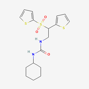 molecular formula C17H22N2O3S3 B2371590 1-Cyclohexyl-3-(2-(thiophen-2-yl)-2-(thiophen-2-ylsulfonyl)ethyl)urea CAS No. 896336-05-3