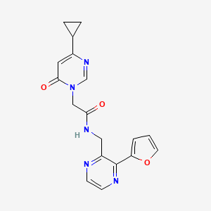 molecular formula C18H17N5O3 B2371596 2-(4-cyclopropyl-6-oxopyrimidin-1(6H)-yl)-N-((3-(furan-2-yl)pyrazin-2-yl)methyl)acetamide CAS No. 2034362-81-5