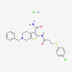 molecular formula C24H25Cl2N3O2S2 B2371598 6-Benzyl-2-(3-((4-chlorophenyl)thio)propanamido)-4,5,6,7-tetrahydrothieno[2,3-c]pyridine-3-carboxamide hydrochloride CAS No. 1329860-86-7