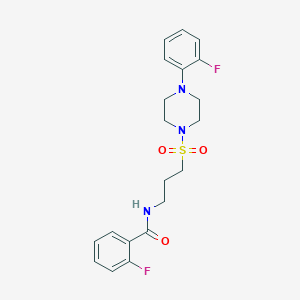 molecular formula C20H23F2N3O3S B2371601 2-fluoro-N-(3-((4-(2-fluorophenyl)piperazin-1-yl)sulfonyl)propyl)benzamide CAS No. 1021058-59-2