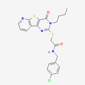 molecular formula C22H21ClN4O2S2 B2371629 2-((3-butyl-4-oxo-3,4-dihydropyrido[3',2':4,5]thieno[3,2-d]pyrimidin-2-yl)thio)-N-(4-chlorobenzyl)acetamide CAS No. 1251671-16-5
