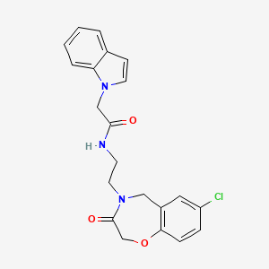 molecular formula C21H20ClN3O3 B2371658 N-(2-(7-chloro-3-oxo-2,3-dihydrobenzo[f][1,4]oxazepin-4(5H)-yl)ethyl)-2-(1H-indol-1-yl)acetamide CAS No. 2034503-51-8
