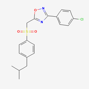 molecular formula C19H19ClN2O3S B2371667 3-(4-Chlorophenyl)-5-(((4-isobutylphenyl)sulfonyl)methyl)-1,2,4-oxadiazole CAS No. 1105233-15-5