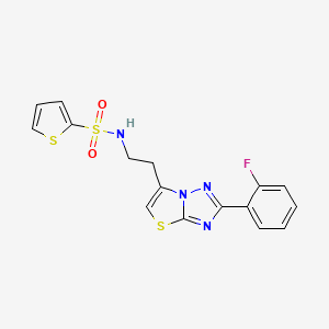 molecular formula C16H13FN4O2S3 B2371669 N-(2-(2-(2-fluorophenyl)thiazolo[3,2-b][1,2,4]triazol-6-yl)ethyl)thiophene-2-sulfonamide CAS No. 1005302-59-9