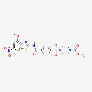 molecular formula C22H23N5O8S2 B2371670 4-((4-((4-甲氧基-6-硝基苯并[d]噻唑-2-基)氨基甲酰基)苯基)磺酰基)哌嗪-1-甲酸乙酯 CAS No. 361174-05-2