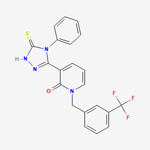 molecular formula C21H15F3N4OS B2371673 3-(4-phenyl-5-sulfanyl-4H-1,2,4-triazol-3-yl)-1-[3-(trifluoromethyl)benzyl]-2(1H)-pyridinone CAS No. 242471-90-5