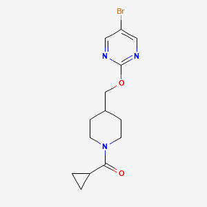 molecular formula C14H18BrN3O2 B2371688 [4-[(5-Bromopyrimidin-2-yl)oxymethyl]piperidin-1-yl]-cyclopropylmethanone CAS No. 2379995-39-6