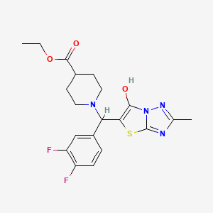 molecular formula C20H22F2N4O3S B2371690 1-((3,4-二氟苯基)(6-羟基-2-甲基噻唑并[3,2-b][1,2,4]三唑-5-基)甲基)哌啶-4-甲酸乙酯 CAS No. 869343-07-7