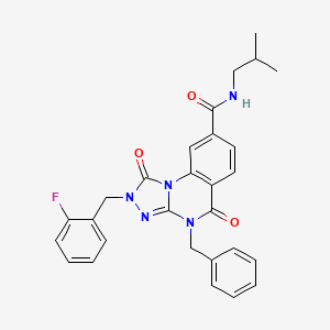 molecular formula C28H26FN5O3 B2371693 4-benzyl-2-(2-fluorobenzyl)-N-isobutyl-1,5-dioxo-1,2,4,5-tetrahydro-[1,2,4]triazolo[4,3-a]quinazoline-8-carboxamide CAS No. 1105212-54-1